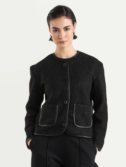 RAREISM - Women's Nabuc Black Polyester Jacket Plain Jacket