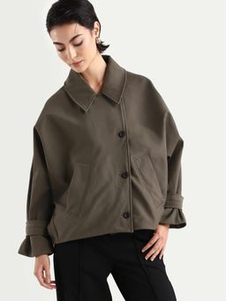 RAREISM - Women's Nacai Olive Polyester Spread Collar Relaxed Fit Jacket