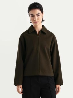 RAREISM - Women's Nacoz Olive Polyester Blend Spread Collar Regular Fit Jacket