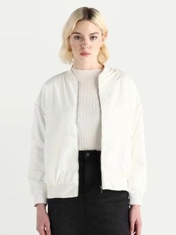 RAREISM - Women's Nifreen Off White Polyester Rib Boxy Fit Plain Jacket
