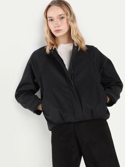 RAREISM - Women's Nira Black Polyester Crew Neck Relaxed Fit Jacket