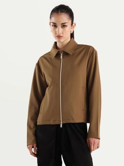 RAREISM - Women's Nizloz Light Brown Polyester Blend Spread Collar Regular Plain Jacket