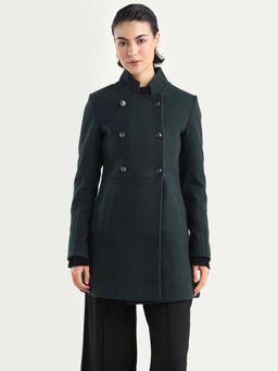 RAREISM - Women's Norint Dark Teal Polyester Blend Fabric Mandarin Collar Fitted Coat