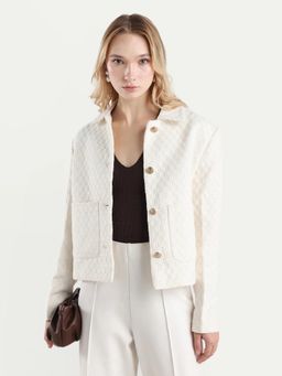 RAREISM - Women's Tizol-W Off White Polyester Blend Spread Collar Regular Fit Coat