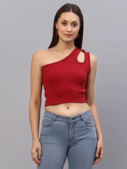 RIGO - Women Red One Shoulder Crop Top