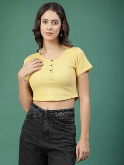 RIGO - Women Cotton Knitted Slim Fit Crop Top-Yellow