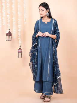 Empress Pitara - Chandani Blue Kurta And Palazzo With Dupatta (Set of 3)