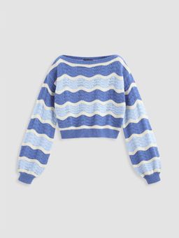 Cider - Wave Striped Lantern Sleeve Sweater