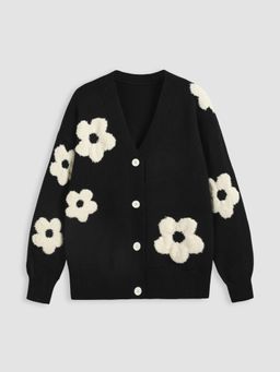 Cider - V Neck Graphic Floral Button Cardigan