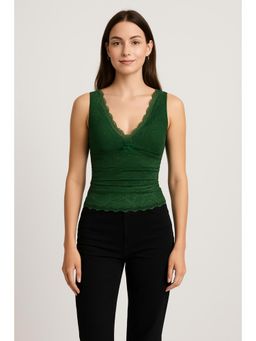 Cider - Green Self Design Lace Crop Top