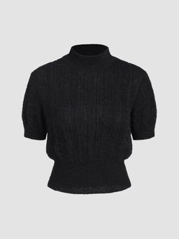 Cider - Black Wool Blend Texture High Neck Sweater