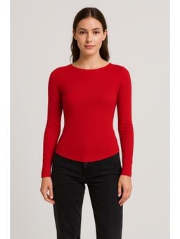 Cider - Red Boat Neck Solid Long Sleeve Tee