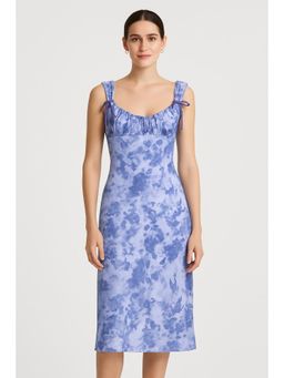 Cider - Blue Mesh Sweetheart Neck Floral Bowknot Dress