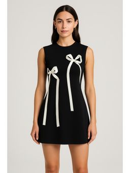 Cider - Black Round Neckline Bowknot Sleeveless Dress