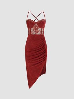 Cider - Lace Ruched Split Cami Dress