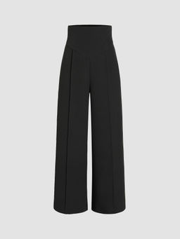 Cider - Solid High Waist Knitted Wide Leg Trousers