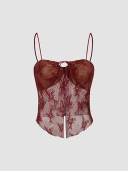 Cider - Tie Up Lace Floral Cami Crop Top