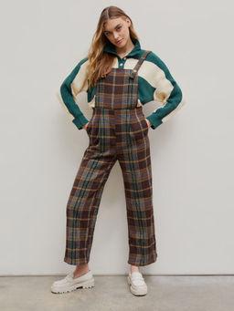 Cider - Tweed Plaid Button Up Wide Leg Jumpsuit