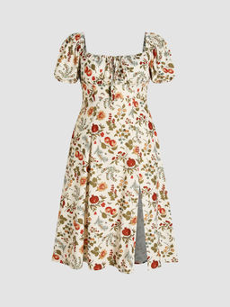 Cider - Fruit Square Neck Puff Sleeve Dress Curve & Plus