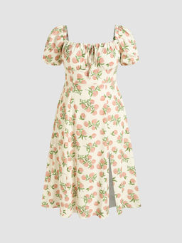 Cider - Fruit Square Neck Puff Sleeve Dress Curve & Plus