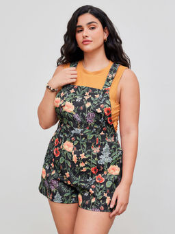 Cider - Lightweight Corduroy Floral Button Romper Curve & Plus