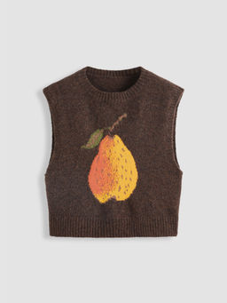 Cider - Knit Wool-Blend Round Neckline Pear Graphic Vest