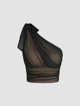 Cider - Mesh Asymmetrical Neck Crop Top