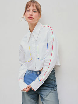 Cider - Collar Solid Pocket Long Sleeve Blouse Top