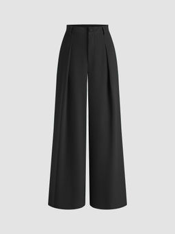 Cider - High Waist Solid Zipper Wide Leg Trousers