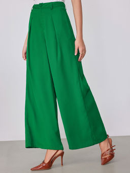 Cider - High Waist Solid Zipper Wide Leg Trousers