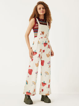 Cider - Corduroy Square Neck Mushroom Zipper Jumpsuit