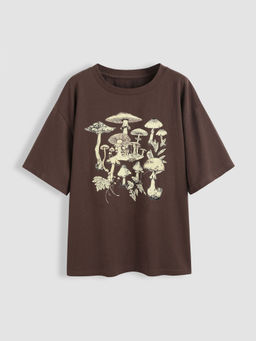 Cider - Jersey Round Neckline Mushroom Short Sleeve Top