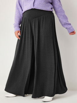 Cider - Solid Jersey Middle Waist Ruffle Pocket Wide Leg Trousers Curve & Plus
