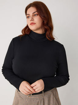Cider - Solid High Neck Jersey Long Sleeve Tee Curve & Plus