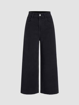 Cider - High Waist Solid Zipper Wide Leg Jeans