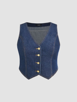 Cider - Denim V-Neck Button Vest Curve & Plus