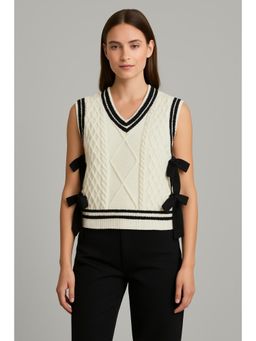 Cider - V-Neck Solid Bowknot Knitted Vest