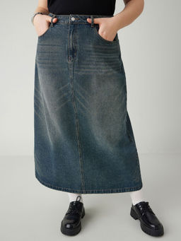 Cider - Denim Mid Waist Pocket Skirt Curve & Plus