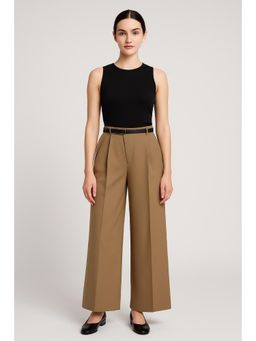 Cider - Mid Waist Belted Pocket Wide Leg Trousers Curve & Plus