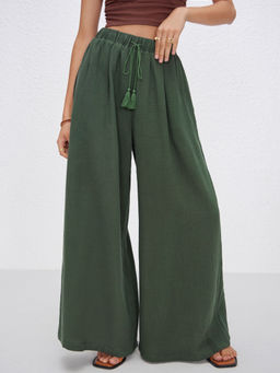 Cider - Mid Rise Solid Pocket Wide Leg Trousers