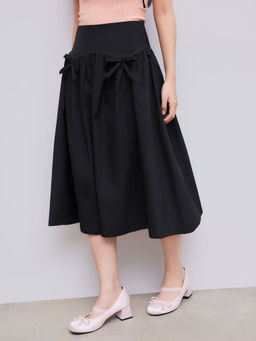 Cider - Mid Rise Bowknot Ruffle Solid Skirt