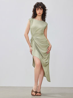 Cider - Boat Neck Asymmetrical Hem Ruched Dress