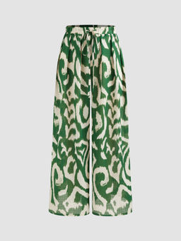 Cider - Santorini Beach Vacation Mid Rise Abstract Wide Leg Trousers