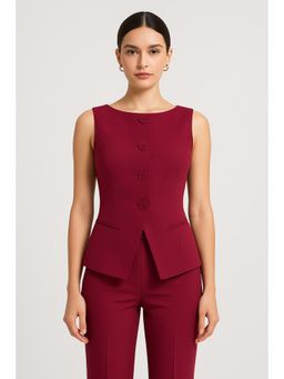 Cider - Woven Boat Neck Solid Button Vest