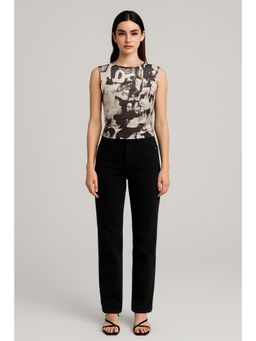 Cider - Mesh Round Neck Abstract Crop Tank Top