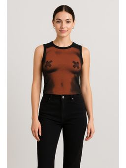 Cider - Round Neckline Graphic Tank Crop Top Curve & Plus