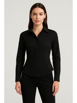 Cider - Collar Solid Button Long Sleeve Blouse Top