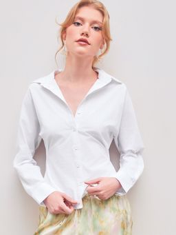 Cider - Collar Solid Button Long Sleeve Blouse Top