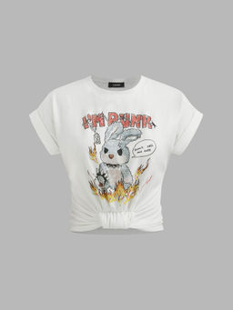Cider - I'M Punk Round Neckline Rabbit Graphic Short Sleeve Tee