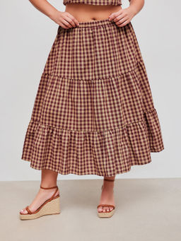 Cider - Cotton-Blend Mid Rise Check Layered Skirt Curve & Plus